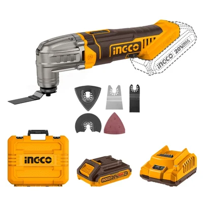 Ingco 20V 6 Speed Adjustment Cordless Oscillating Multi-Tool With Battery, Charger & Accessories, 5000-20000 RPM (CMLI20228)