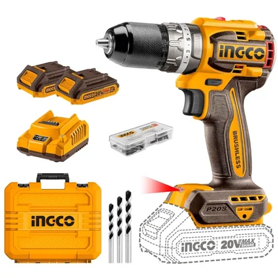 Ingco 20V 13 mm Lithium-Ion Cordless Drill With Metal Chuck, Battery, Charger & Accessories, 2000 RPM (CDLI20602)