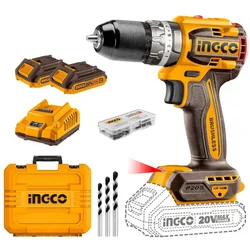 Ingco 20V 13 mm Lithium-Ion Cordless Drill With Metal Chuck, Battery, Charger & Accessories, 2000 RPM (CDLI20602)