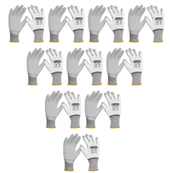 Ingco 10 Pair Safety Gloves (HGPUG01) - Cotton & Polyester, PU Coated, White Colour, XL Size for Industrial use