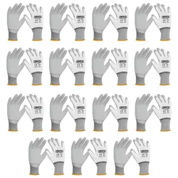 Ingco 15 Pair Safety Gloves (HGPUG01) - Cotton & Polyester, PU Coated, White Colour, XL Size for Industrial use