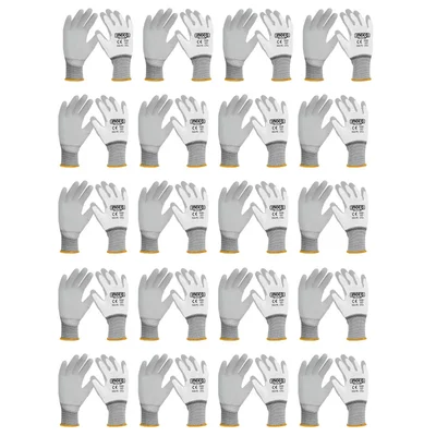 Ingco 20 Pair Safety Gloves (HGPUG01) - Cotton & Polyester, PU Coated, White Colour, XL Size for Industrial use