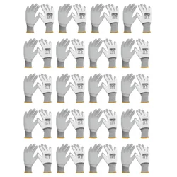 Ingco 20 Pair Safety Gloves (HGPUG01) - Cotton & Polyester, PU Coated, White Colour, XL Size for Industrial use