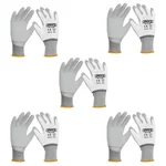 Ingco 5 Pair Safety Gloves (HGPUG01) - Cotton & Polyester, PU Coated, White Colour, XL Size for Industrial use