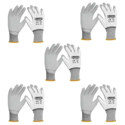 Ingco 5 Pair Safety Gloves (HGPUG01) - Cotton & Polyester, PU Coated, White Colour, XL Size for Industrial use