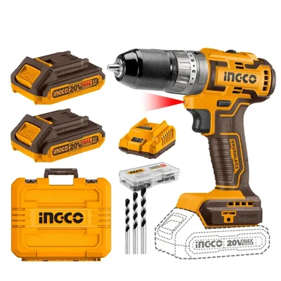 Ingco 20V 10 mm Metal Chuck Cordless Impact Drill With Battery, Charger & 47 Pcs Accessories Set, 1800 RPM (CIDLI20508)