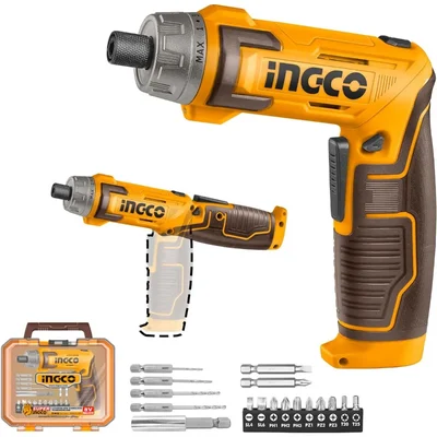 Ingco 6.35 mm 8V Cordless Screwdriver With 17 Pcs Accessories Set, 220 RPM, Max. Torque 6 Nm (CSDLI08025)