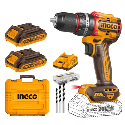 Ingco 20V 13 mm Metal Chuck Cordless Impact Drill With Battery, Charger & Accessories, 2000 RPM (CIDLI20668)