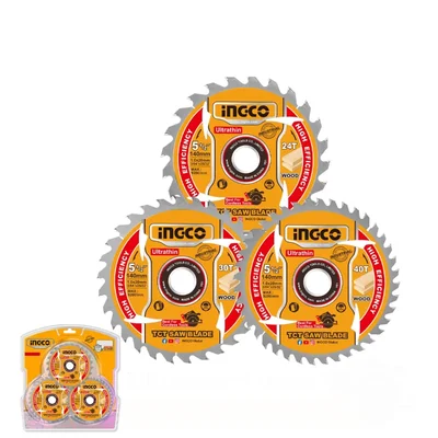 INGCO 3 Pcs 140mm Ultra-Thin TCT Saw Blade Set For Wood Cutting (TSB4003)
