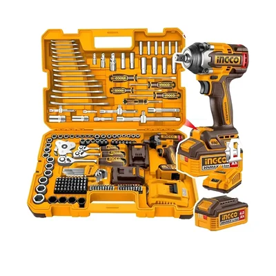 Ingco 12.7mm (1/2") 20V Cordless BL 550 Nm Max. Torque Impact Wrench With 172 Pcs Tools Set, 0-1500/0-2000/0-2500 RPM (HKTHP41723)