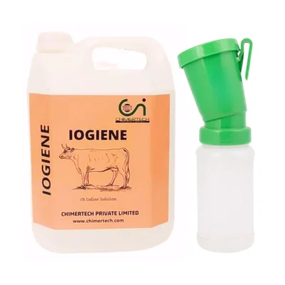 Chimertech 5Kg Iodine Post Milking Udder Hygiene Teat Sealant Preventing Bacterial Growth Mastitis with Dip Cup Combo