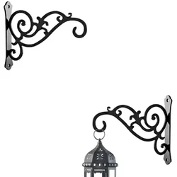 Ecofynd Wall Hanging Plant Bracket - Black Colored Iron Hangers for Hanging Lanterns, Bird Feeders, Planters (Pack of 2)