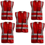 Gravitech 5 Pcs 120 GSM Red Colour Safety Jacket With 2" High Grade Reflective Fabric Tape (GI-RJ-04)