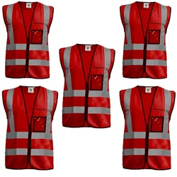 Gravitech 5 Pcs 120 GSM Red Colour Safety Jacket With 2" High Grade Reflective Fabric Tape (GI-RJ-04)