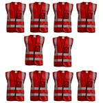 Gravitech 10 Pcs 120 GSM Red Colour Safety Jacket With 2" High Grade Reflective Fabric Tape (GI-RJ-04)