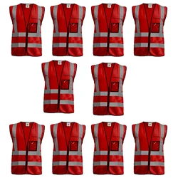 Gravitech 10 Pcs 120 GSM Red Colour Safety Jacket With 2" High Grade Reflective Fabric Tape (GI-RJ-04)