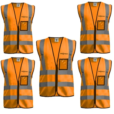 Gravitech 5 Pcs 120 GSM Orange Colour Safety Jacket With 2" High Grade Reflective Fabric Tape (GI-RJ-04)