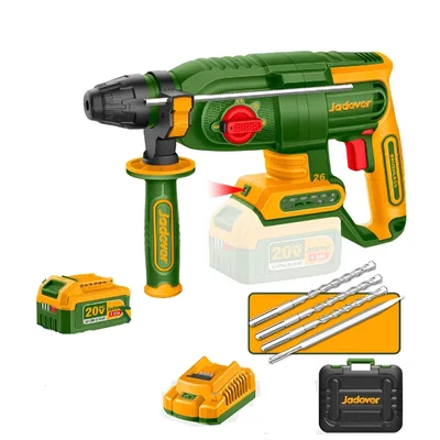 Jadever 26mm 20V Cordless BL SDS-Plus, 2.5J Energy Rotary Hammer With Battery-Charger & Drill Bits-Chisel, 0-1100 RPM (JDLM1B262)