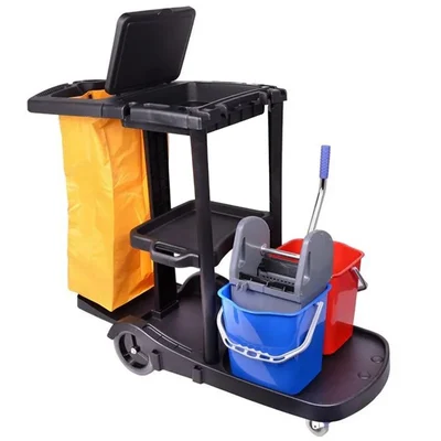 Commercial Housekeeping Cart Janitor Cart with Bag & Bucket