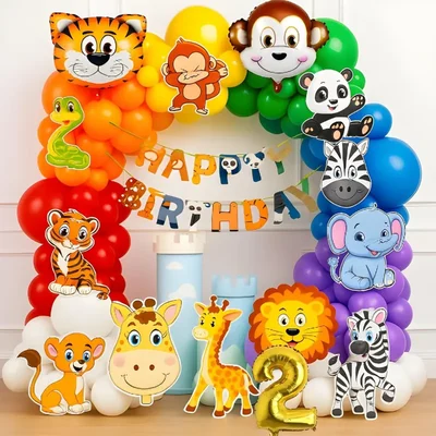 Pack of 5, Jungle Safari 2nd Birthday Decor Combo with Animal Foils & Cardstock Wall Cutouts