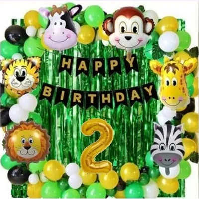 Pack of 5, 40Pcs Jungle Safari Theme 2nd Birthday Decoration Set for Boys with Animal Balloons Banner