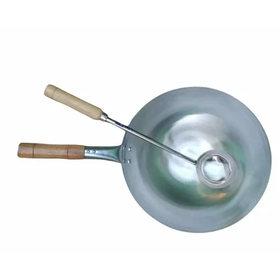 Chinese woks Iron Kadhai with Wooden Handle and Stainless Steel Big Size Ladle(Size-15 inch Dia.)