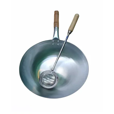 Chinese woks Iron Kadhai with Wooden Handle and Stainless Steel Big Size Ladle(Size-13 inch Dia.)