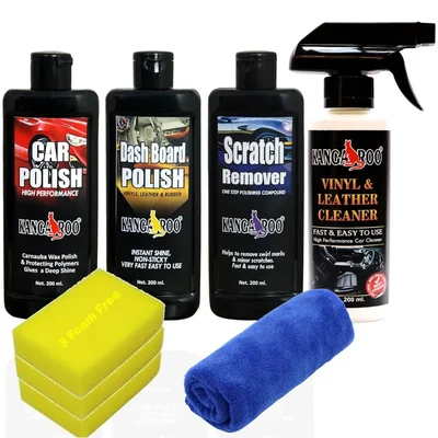 Kangaroo 200ml x4 Car Care Kit Polish Dashboard Scratch Vinyl Cleaner - Car Care Kit - Polish and Cleaner
