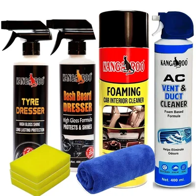 Kangaroo 400ml x4 Premium Car Care Kit Dashboard Tyre Vinyl AC Cleaner - Premium Car Care Kit_4044