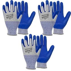 KARAM HS61 Pack of 3 Blue Latex Coating Safety Gloves with HPPE Liner