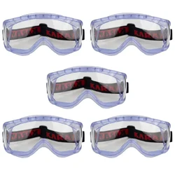 Karam ES008 Pack of 5 Chemical Splash Safety Goggles Clear Anti-Fog Polycarbonate Lens with Elastic Headband