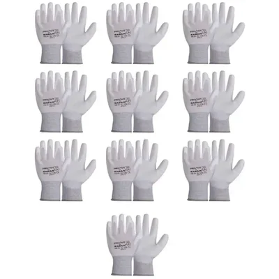 KARAM Prokut Multi Purpose White PU Coating Glove (HS 21) - Pack of 10(Size-Medium)