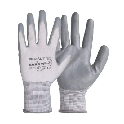 KARAM ProKut HS31 13 Guage 100% polyester liner, Nitrile Coating Gloves(Pack-1 pair)