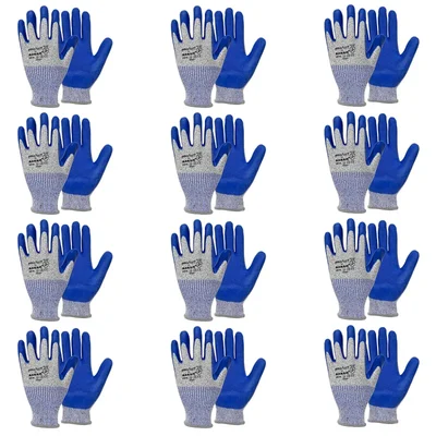 KARAM HS61 Pack of 12 Blue Latex Coating Safety Gloves For Mechanical Hazards