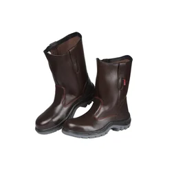KARAM High Ankle Rigger Dark Brown Leather Safety Shoes (FS 51)(Pack-1,Size-4)