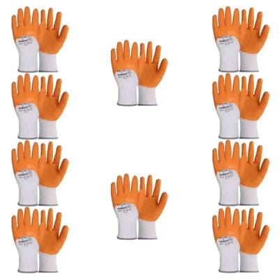 Karam HS11 Pack of 10 Latex Orange and White Safety Gloves For Industrial Use