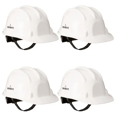 Karam Pack of 4 White ISI Marked Ratchet Type Construction Safety Helmet for Men, with Adjustable Chin Strap (PN521)