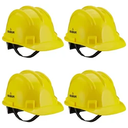 Karam Pack of 4 Yellow ISI Marked Ratchet Type Construction Safety Helmet for Men, with Adjustable Chin Strap (PN521)