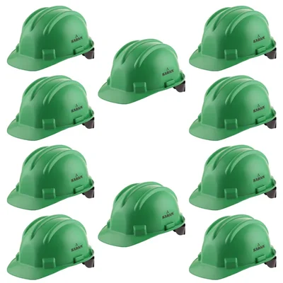 Karam PN521 Pack of 10 Green ISI Marked Ratchet Type Construction Safety Helmet for Men, with Adjustable Chin Strap