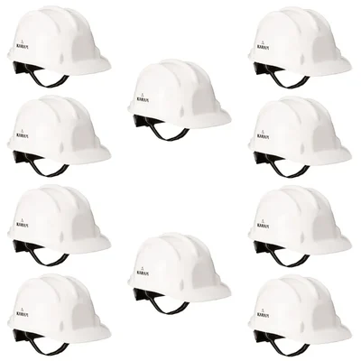 Karam PN521 Pack of 10 White ISI Marked Ratchet Type Construction Safety Helmet for Men, with Adjustable Chin Strap