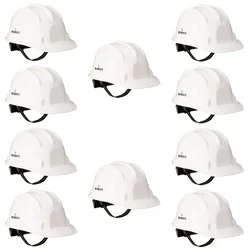 Karam PN521 Pack of 10 White ISI Marked Ratchet Type Construction Safety Helmet for Men, with Adjustable Chin Strap
