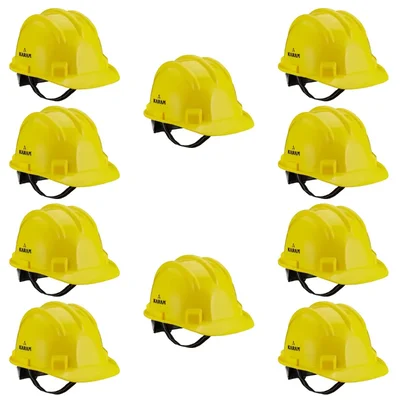 Karam PN521 Pack of 10 Yellow ISI Marked Ratchet Type Construction Safety Helmet for Men, with Adjustable Chin Strap