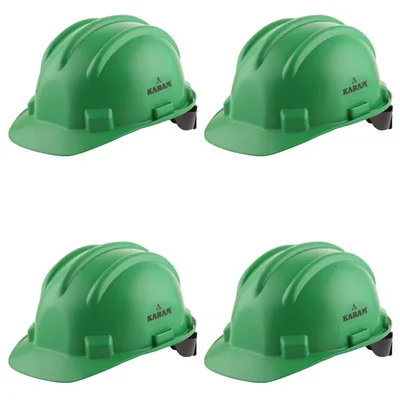 Karam Pack of 4 Green ISI Marked Ratchet Type Construction Safety Helmet for Men, with Adjustable Chin Strap (PN521)
