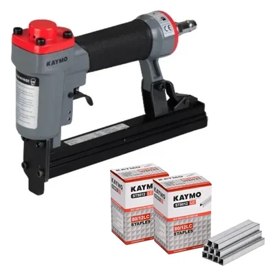 Kaymo 50–90Psi Curved Trigger Air Stapler (ECO-PS8016) with 80Series 12mm Heavy Duty 15,000 Staple Pins Combo (ST8012LC)