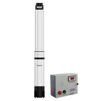 Crompton 1HP, 7 Stage, V4(4 inch) Single Phase Oil Filled Submersible Pump With CP, 125ft Head (4VO1/7-BUE-D + NODCP1)