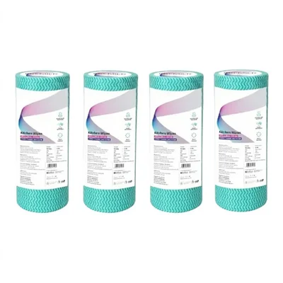 HORECA Pack of 4, 50 Sheets Non Woven Reusable Kitchen Towel Roll | Super Absorbent, Washable Cleaning Wipes