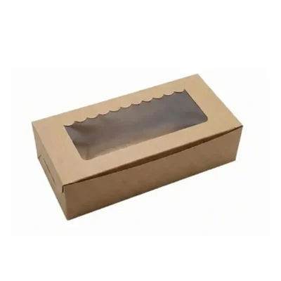 100 Pcs 6x3x2 Inch Kraft Paper 320 GSM Window Brownie Box || Ideal for Twin Brownies, Sliced Cakes, Bakery Takeaway
