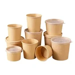 500ml, 400 GSM Tall Kraft Paper Containers (Pack of 1000) with PET Lid