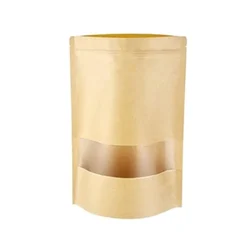 500gm, 16cm x 22cm Kraft Paper Standup Pouch with Transparent Window for Food Storage and Packaging(Pack-50 pcs)