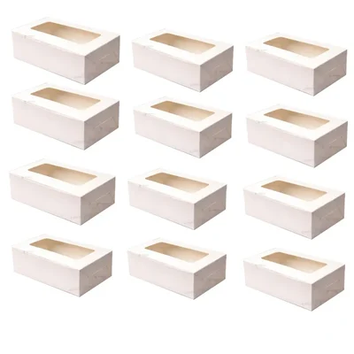 100 Pcs, 9 x 6 x 3 inch Window 280 GSM Kraft Paper Cupcake/Snack Box